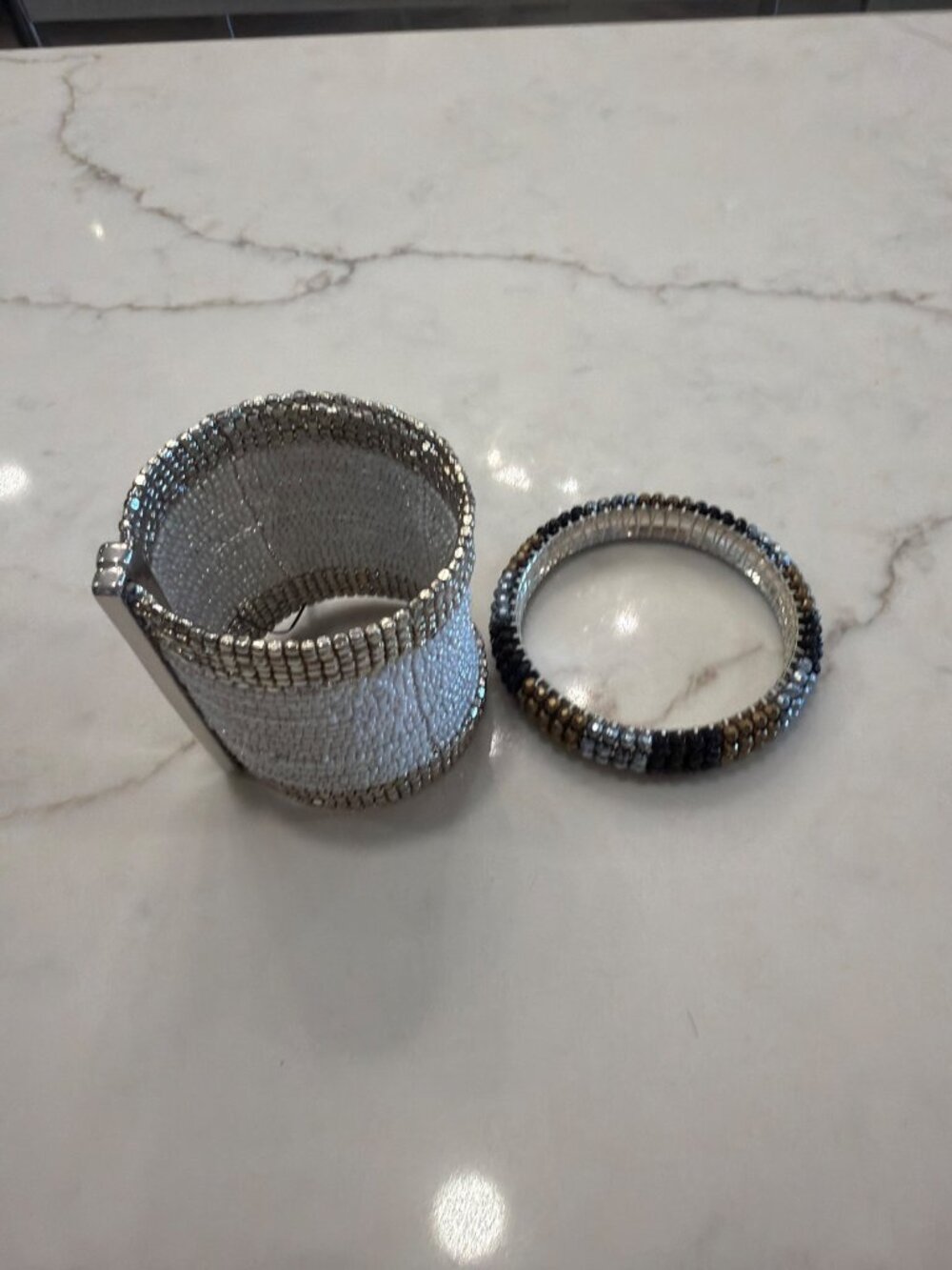 Beaded Cuff & Bangle Bracelet Set Silver Multi One Size